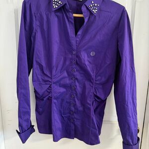NWT purple New York and company long sleeve button down shirt